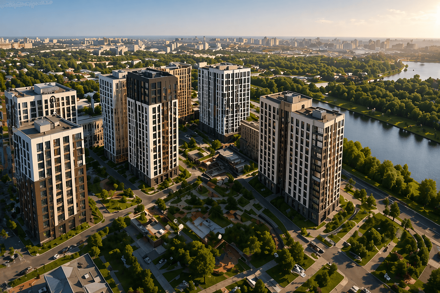 Современный жилой комплекс рядом с водой